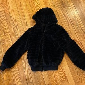 Fuzzy black jacket with faux fur